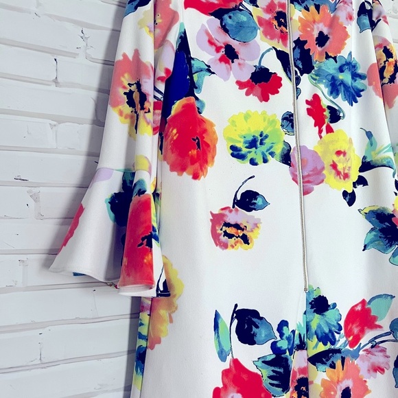 EUC Tahari by ASL Trumpet Sleeve Floral Shift Dress Size 10 - Picture 7 of 14